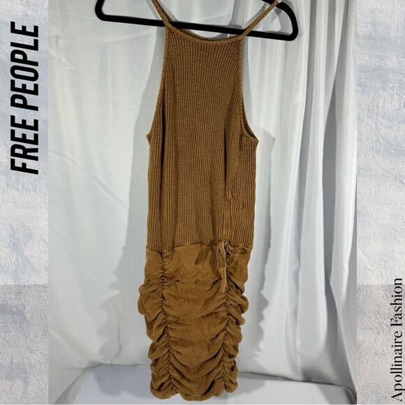 FREE PEOPLE KATYA THERMAL MINI DRESS BODYCON IN CHOCOLATE BROWN LARGE NWT - Picture 7 of 8